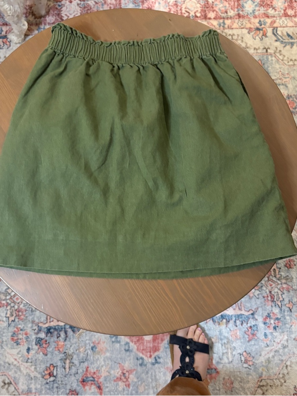 J. Crew Olive Green Elastic-Waist Mini Skirt Cotton Linen Blend Preppy Coastal - Picture 2 of 5